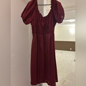 Old Navy Burgundy Puff Sleeve Midi Dress